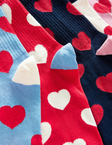 5-Pack Ribbed Ankle Socks-Hearts