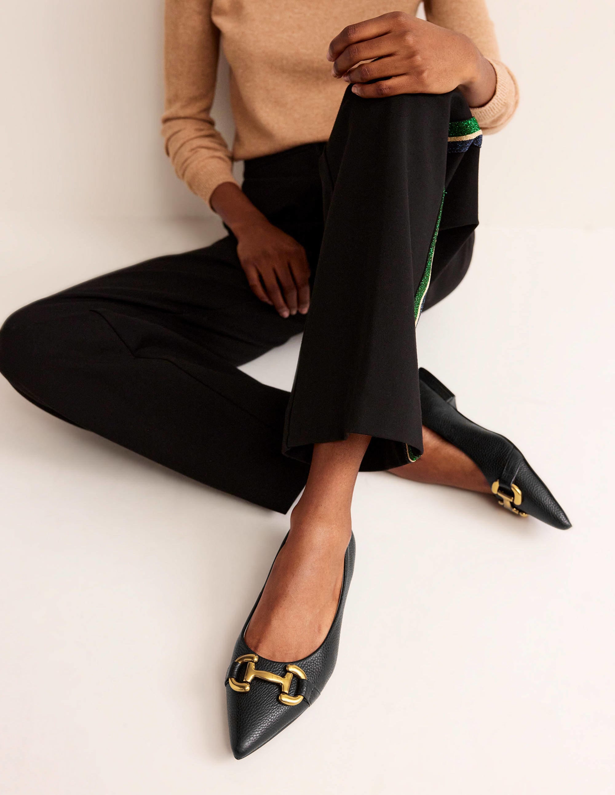 Iris Snaffle Ballet Flat-Black Tumbled Leather - Image 1