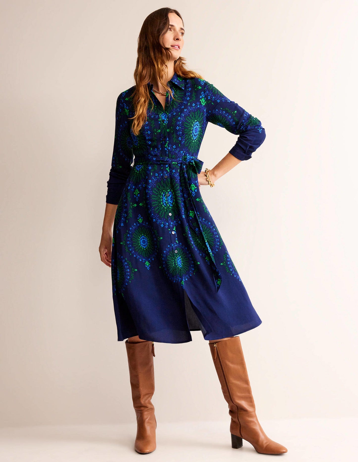 Kate Midi Shirt Dress-French Navy, Artizian Geo