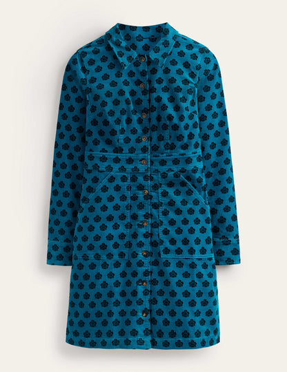 Flora Cord Shirt Dress-Aegean Blue, Carnation Stamp