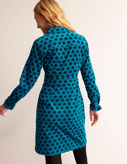 Flora Cord Shirt Dress-Aegean Blue, Carnation Stamp