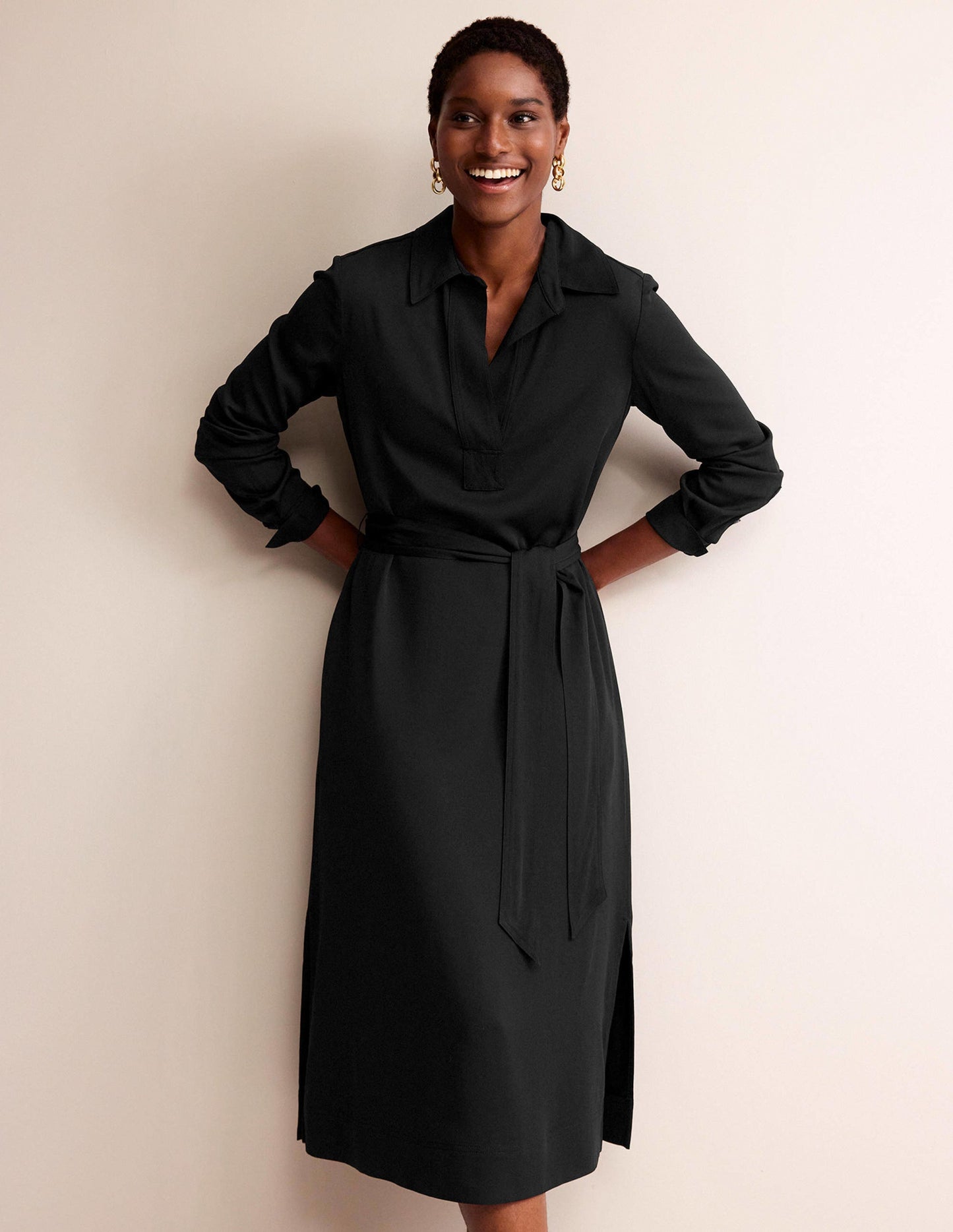 Clean Midi Pop Over Dress-Black