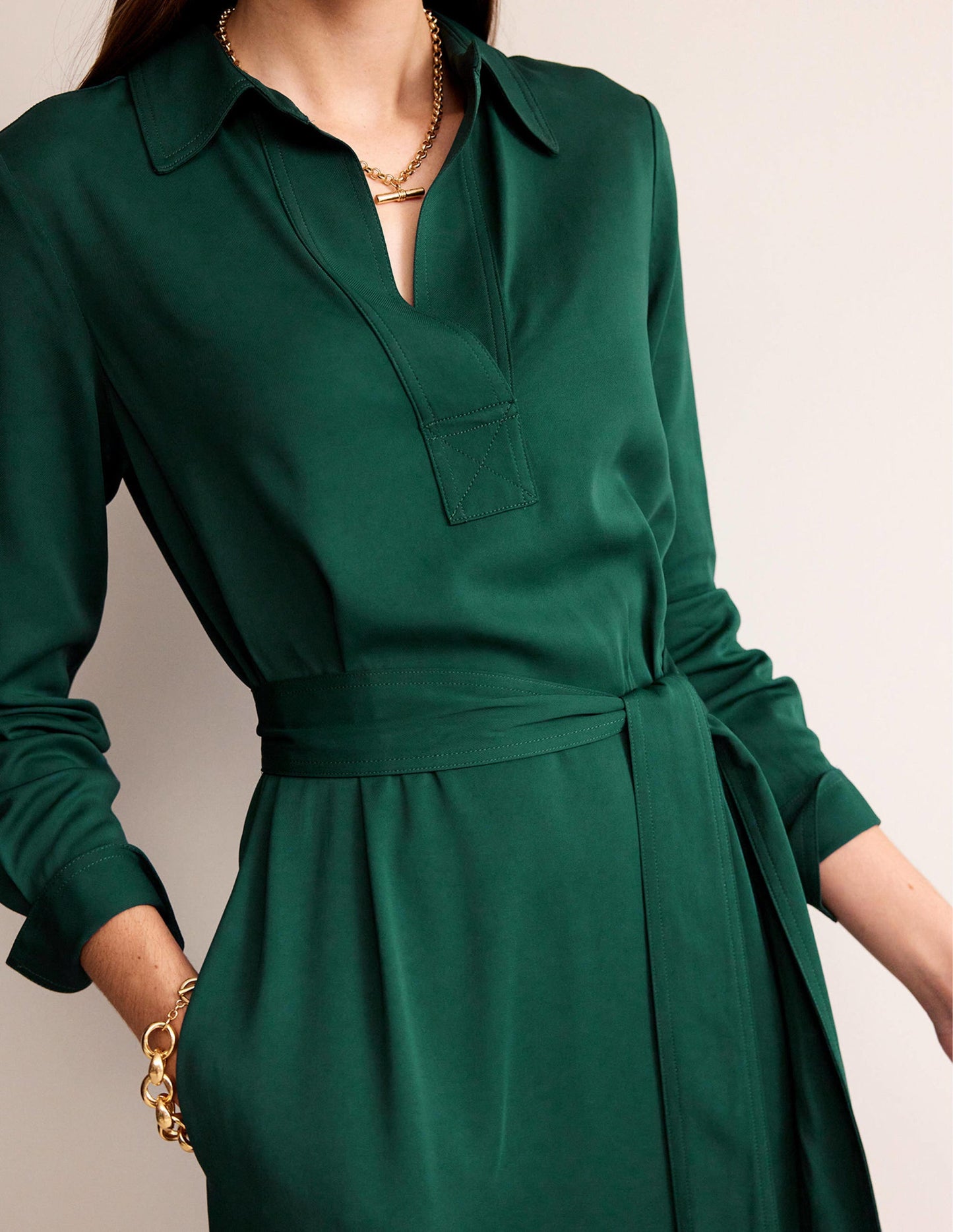 Clean Midi Pop Over Dress-Emerald Night