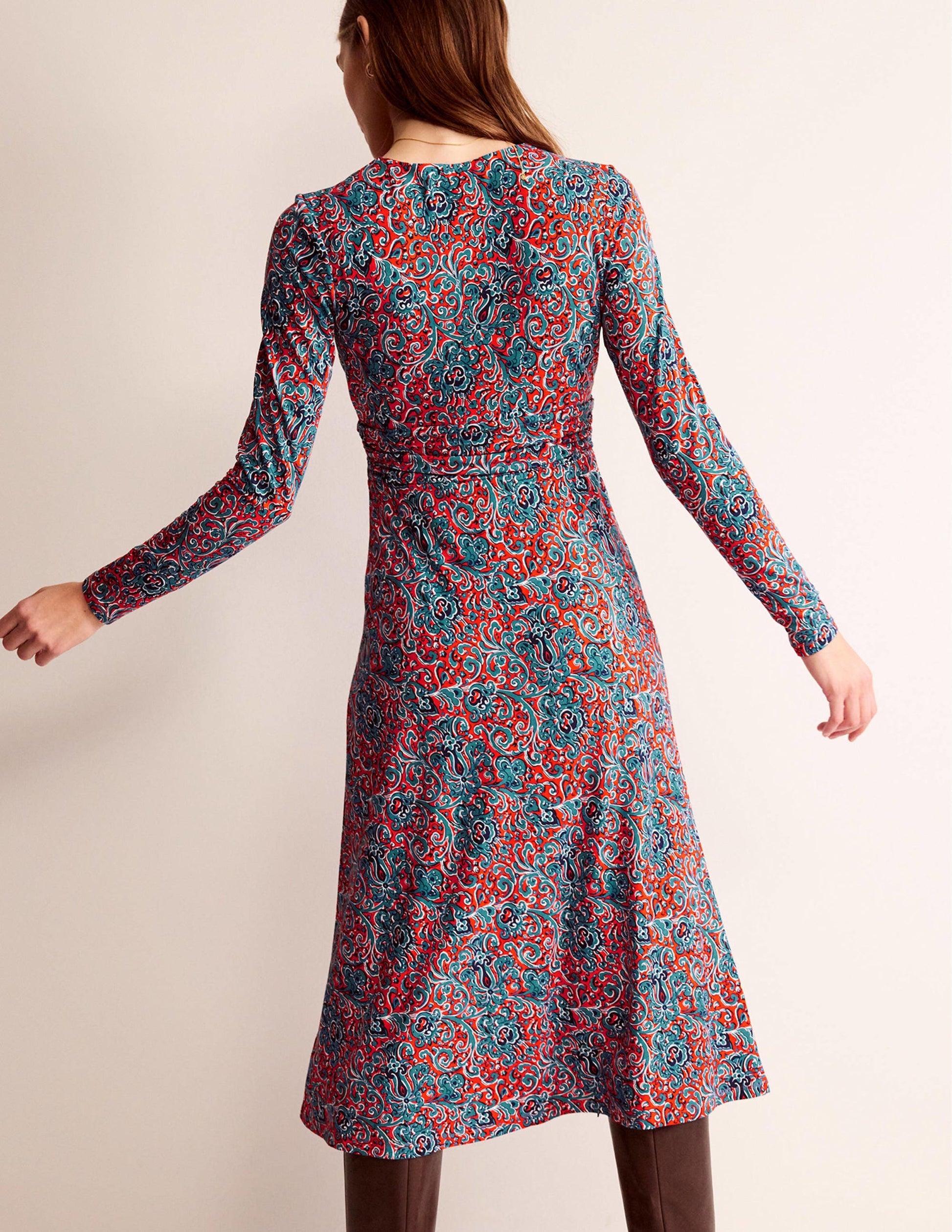 Elodie Empire Midi Dress-Fiesta Orange, Botanic Terrace-3