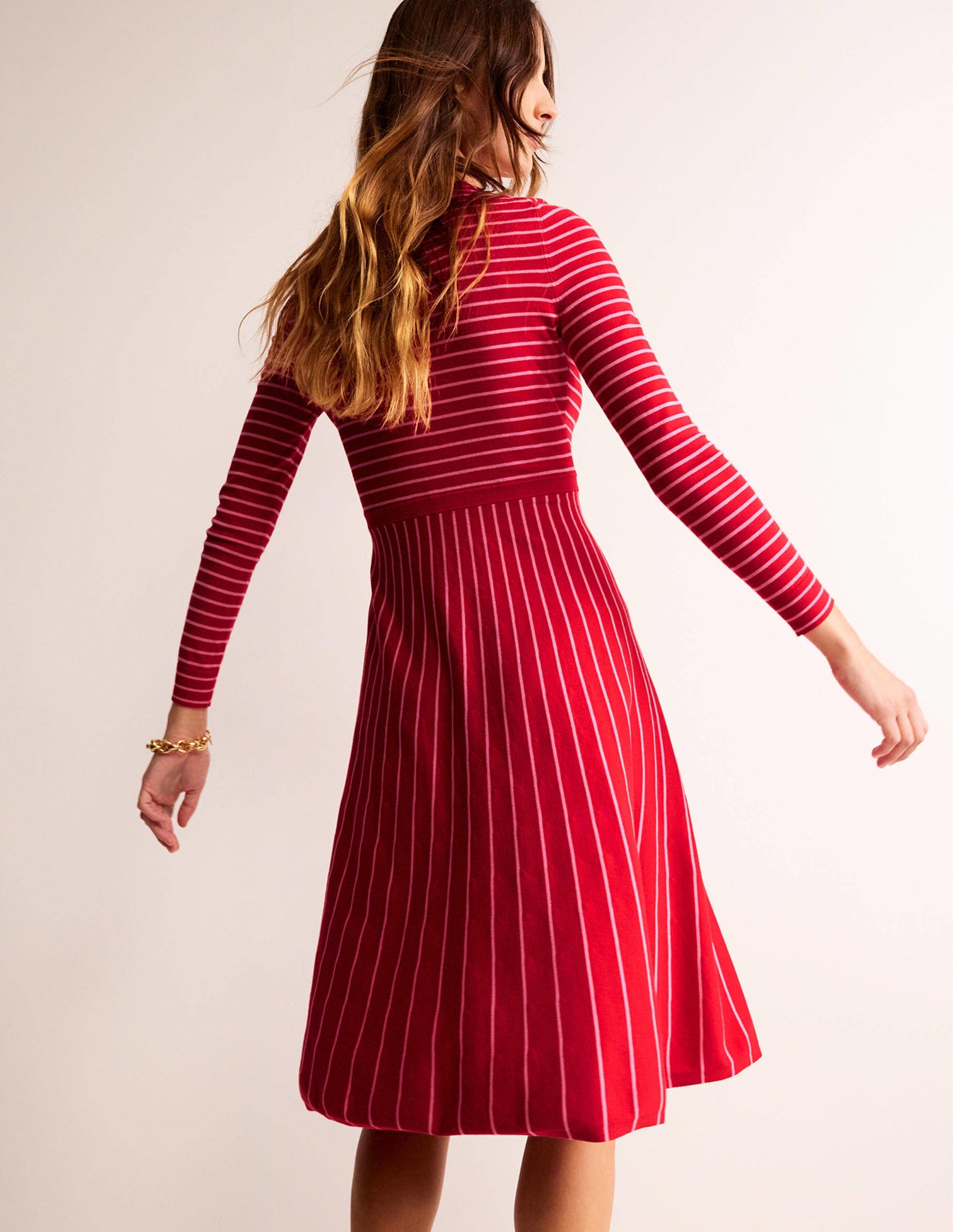 Maria Knitted Midi Dress-Hot Pepper and Crayon Pink-3