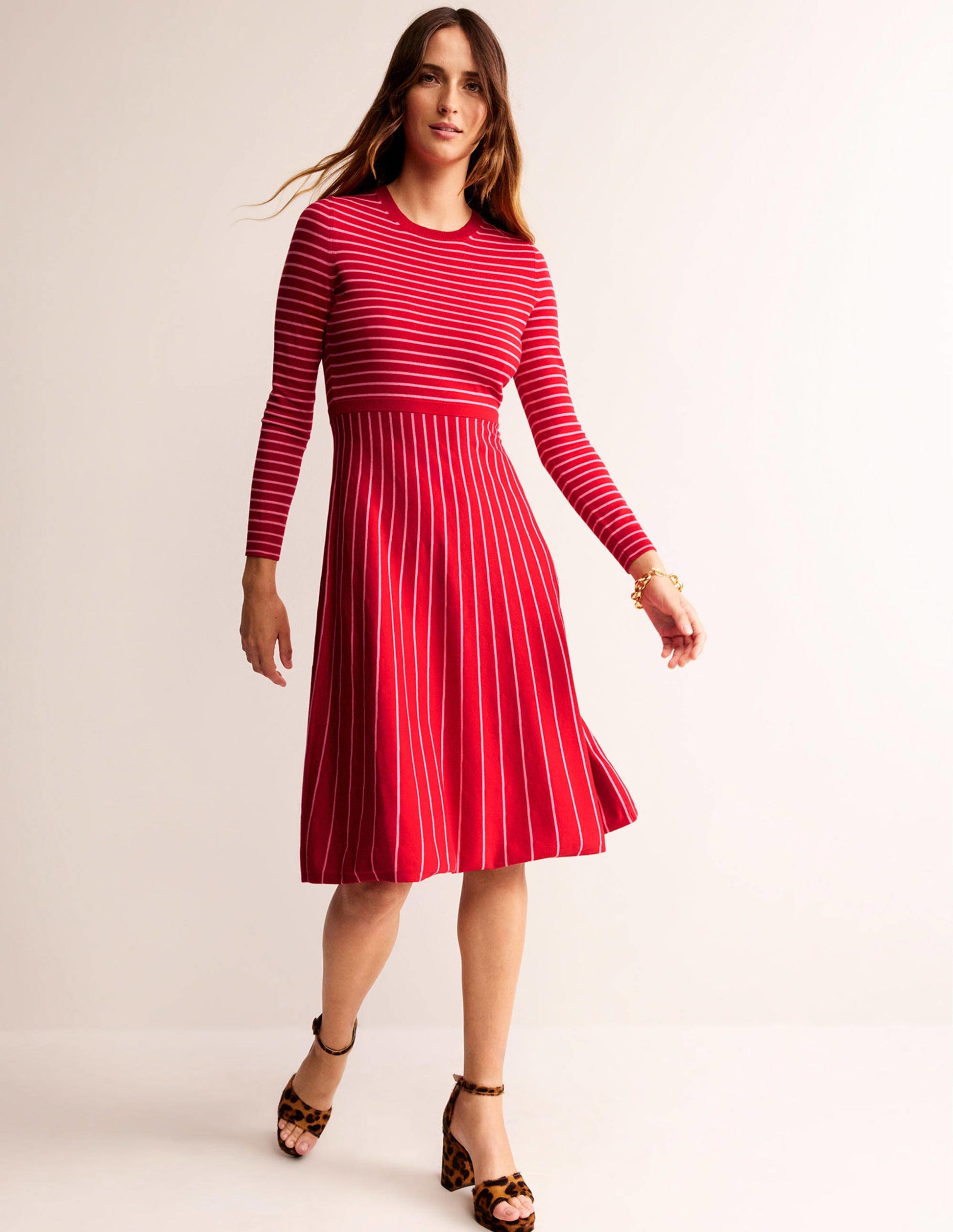 Maria Knitted Midi Dress-Hot Pepper and Crayon Pink-4