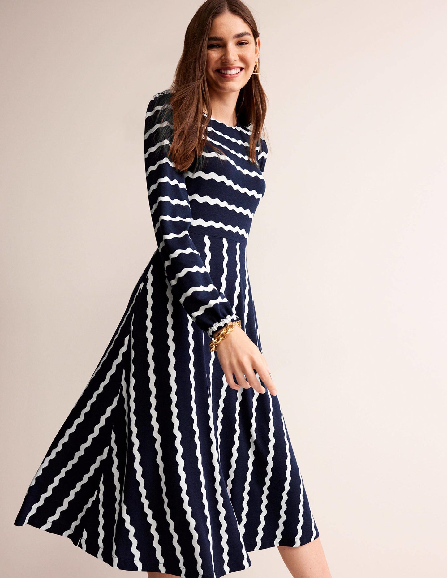 Camille Jersey Midi Dress-French Navy, Chevron