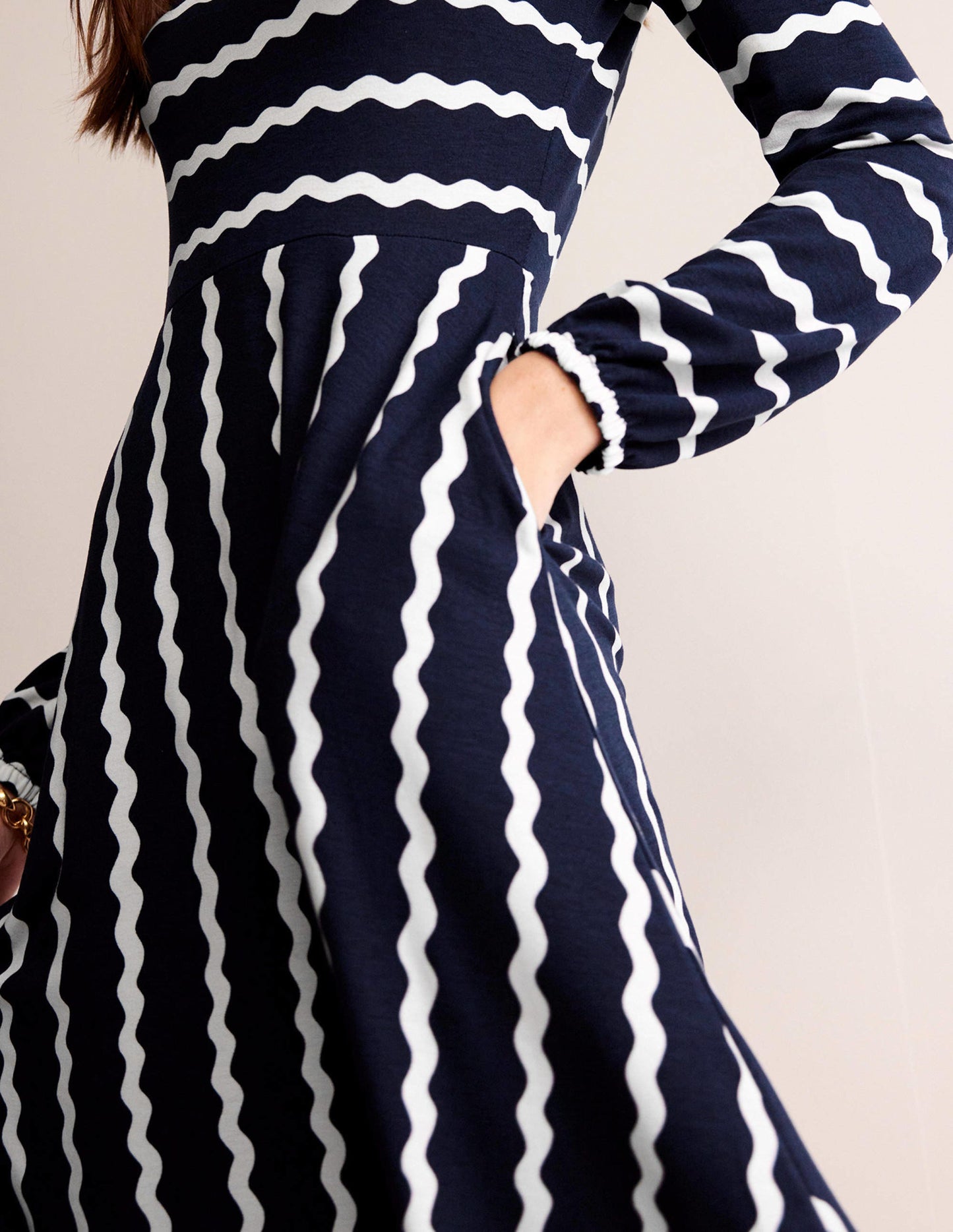 Camille Jersey Midi Dress-French Navy, Chevron