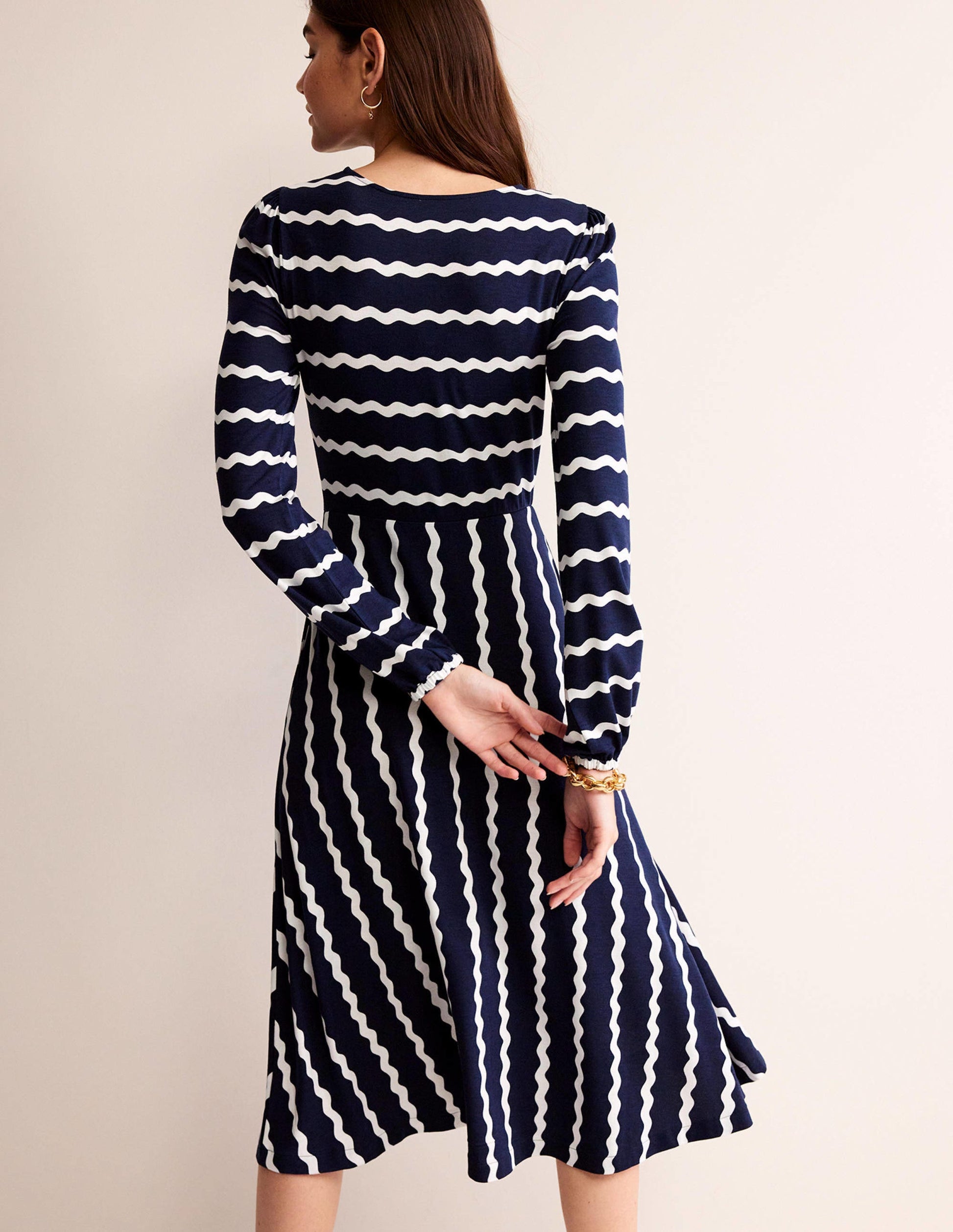 Camille Jersey Midi Dress-French Navy, Chevron-3