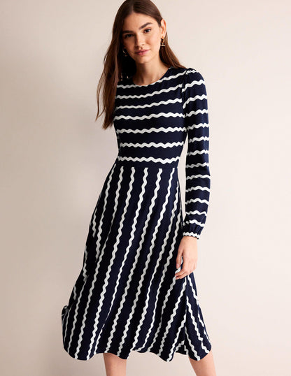 Camille Jersey Midi Dress-French Navy, Chevron-4