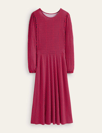 Camille Jersey Midi Dress-Brilliant Red, Block Tile