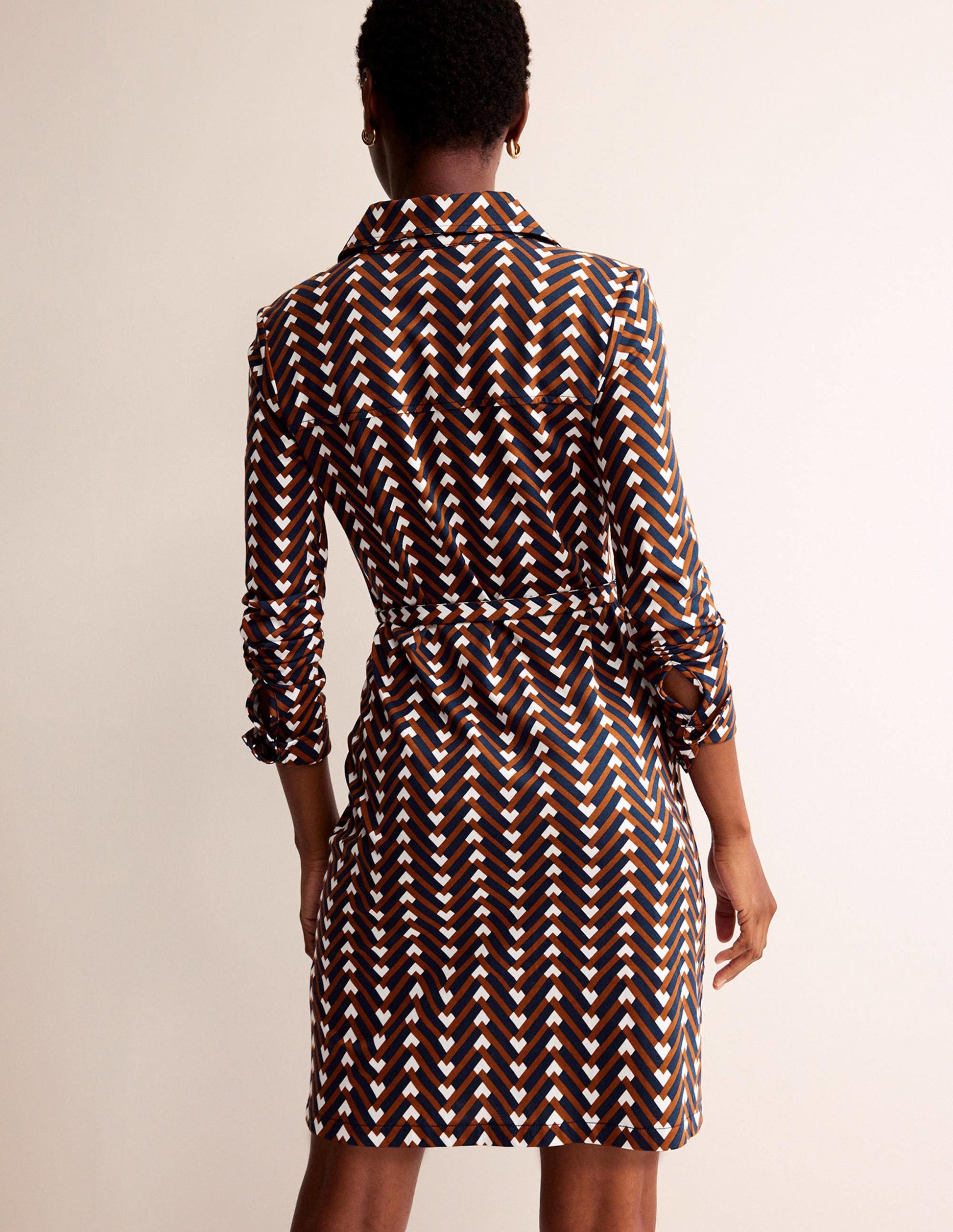 Jessie Jersey Shirt Dress-Pumpkin, Chevron Geo-3