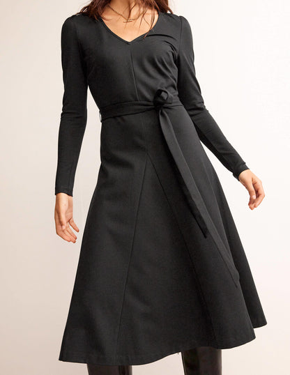 Bella Ponte V-Neck Midi Dress-Black-2