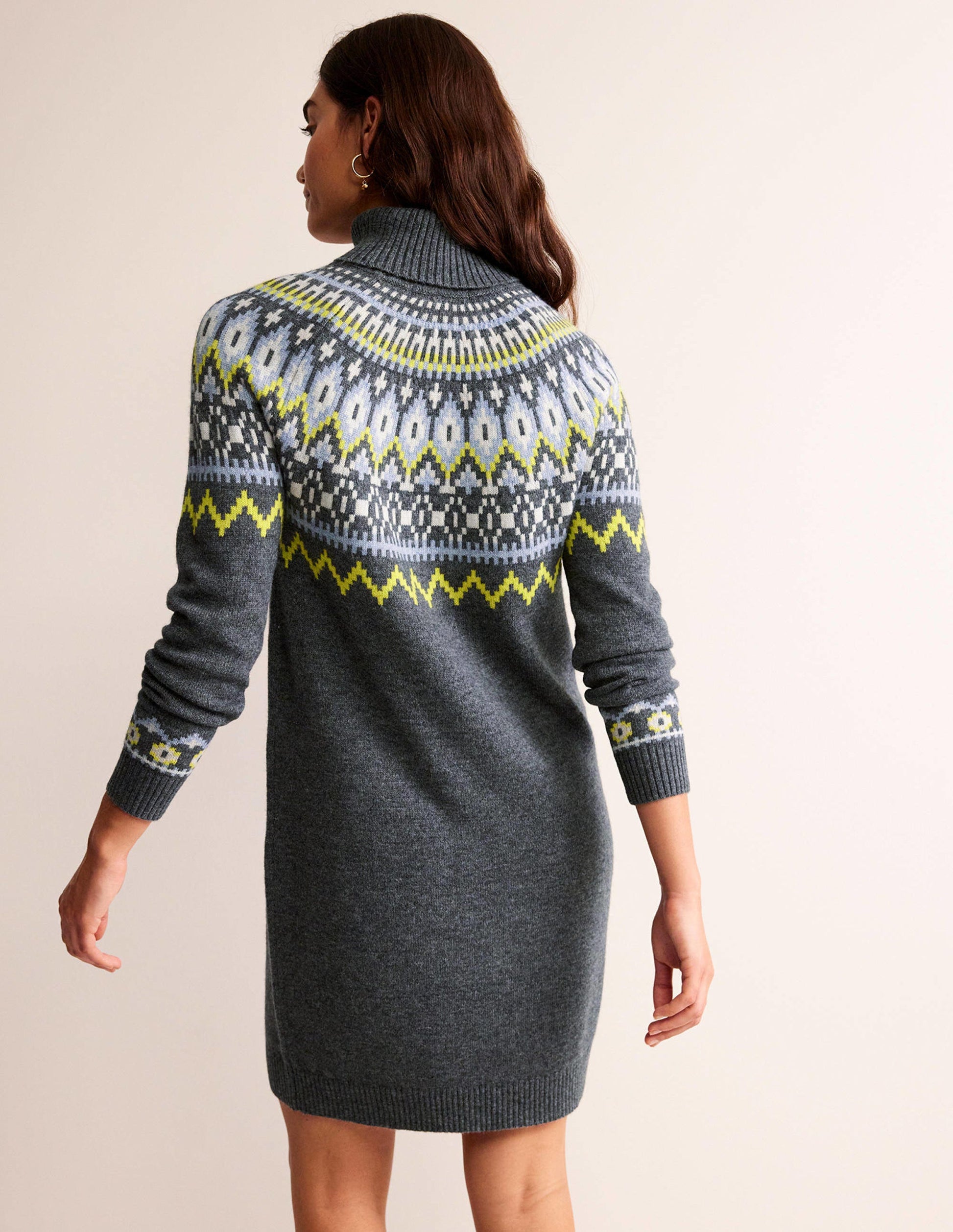 Edith Fair Isle Knitted Dress-Charcoal Melange-3