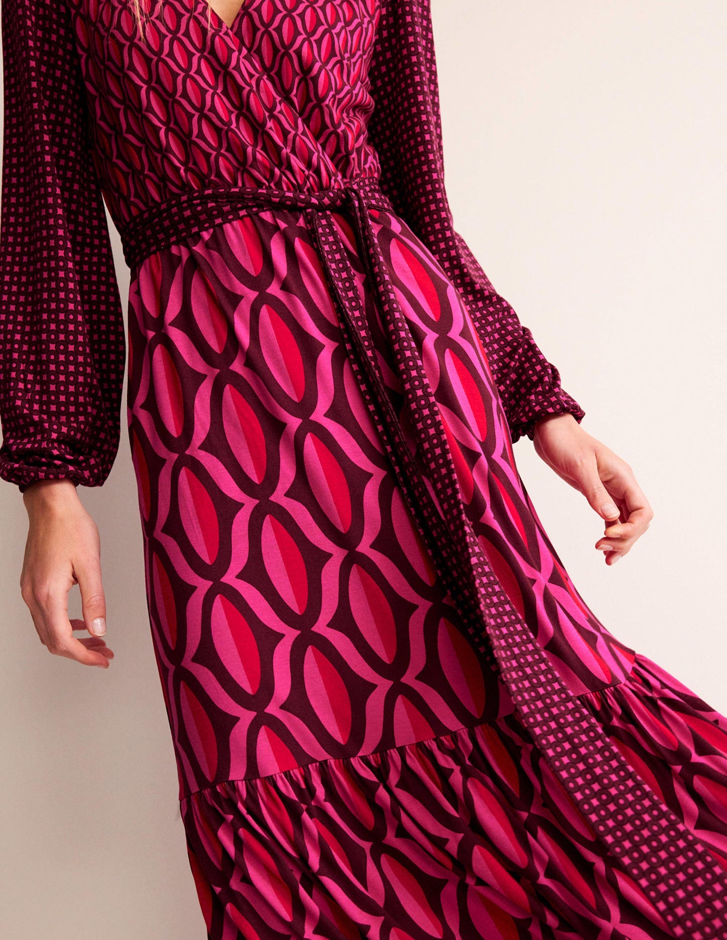 Jersey Maxi Wrap Dress-Vibrant Pink, Geo Valley