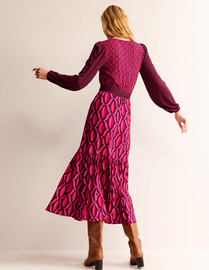 Jersey Maxi Wrap Dress-Vibrant Pink, Geo Valley