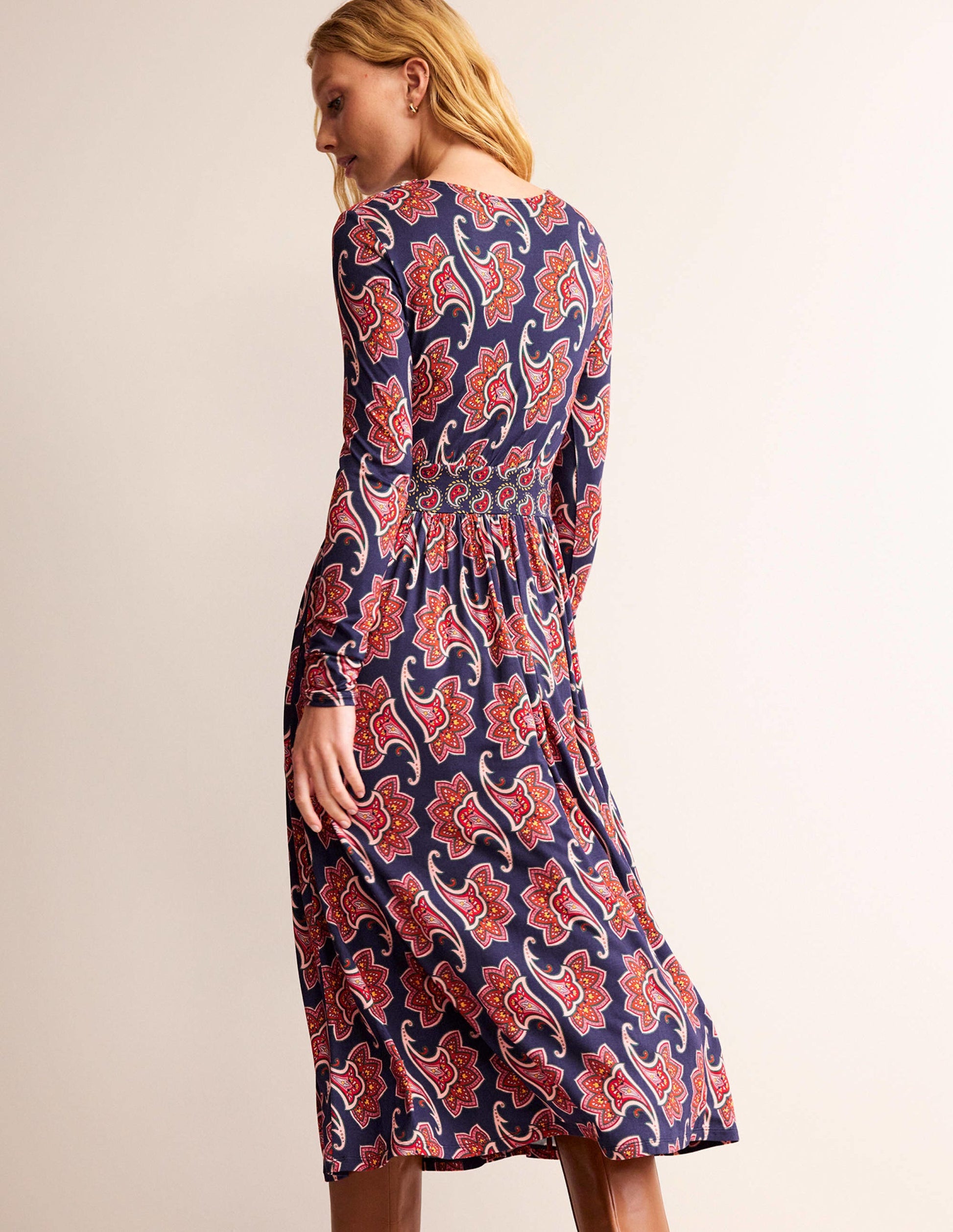 Thea Long Sleeve Midi Dress-French Navy, Paisley Amaryllis-3