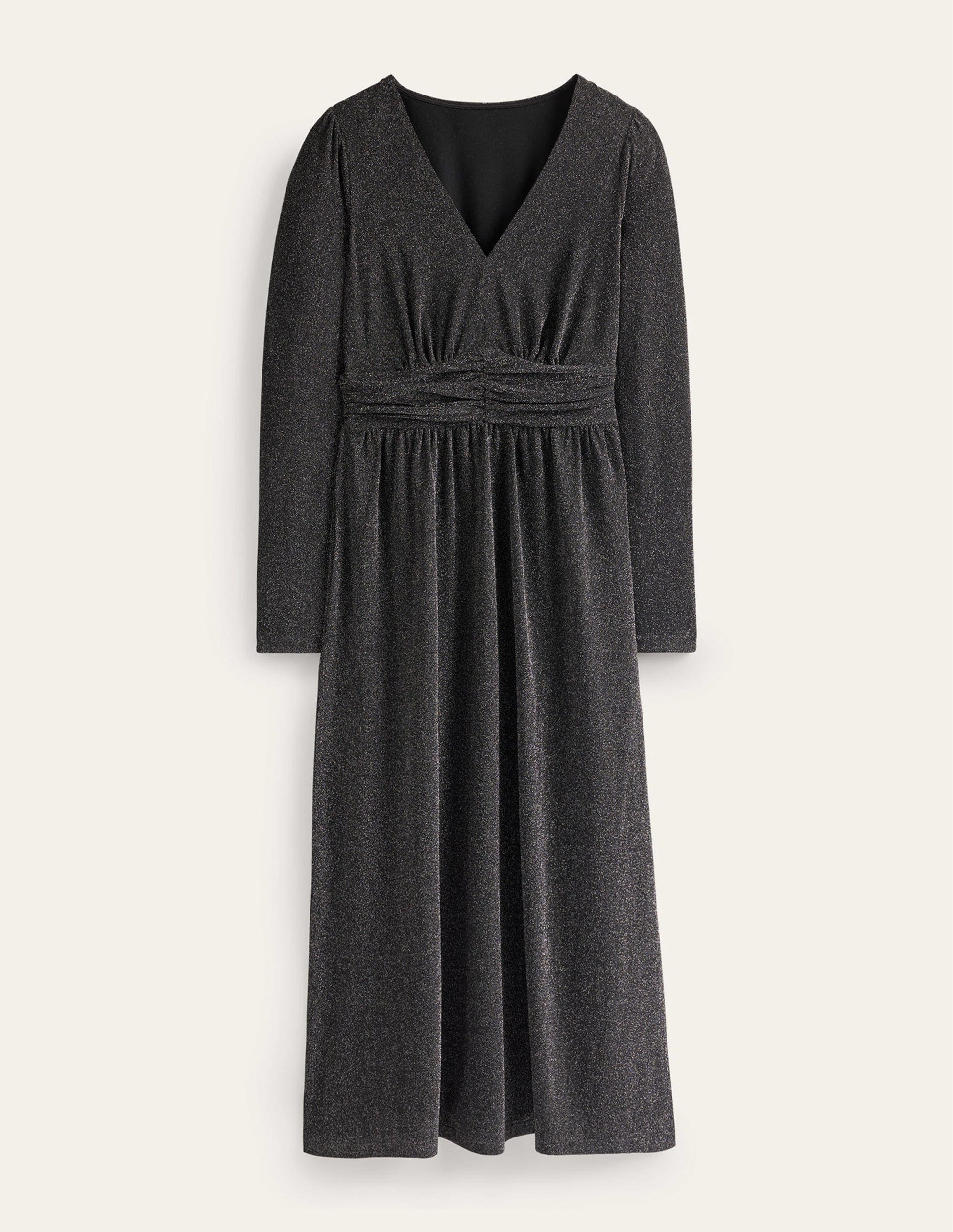 Ruched Sparkle Midi Dress-Black-5