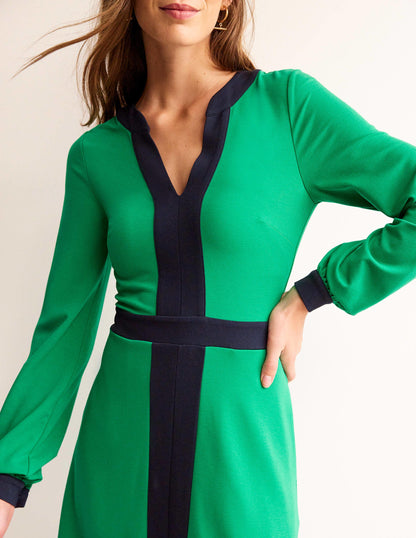 Colour Block V-Neck Midi Dress-Green and Navy-3