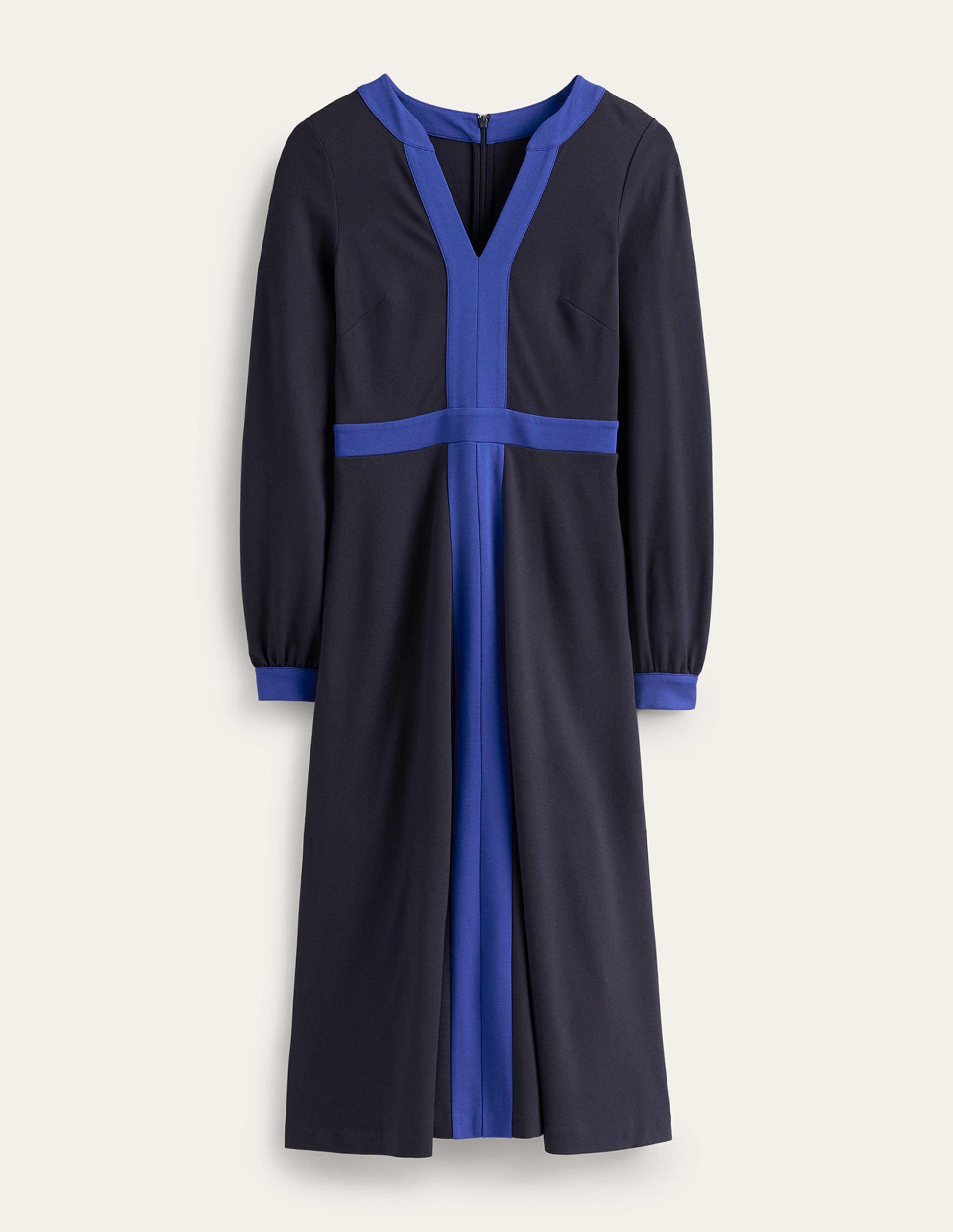 Colour Block V-Neck Midi Dress-Navy and Bright Blue-5