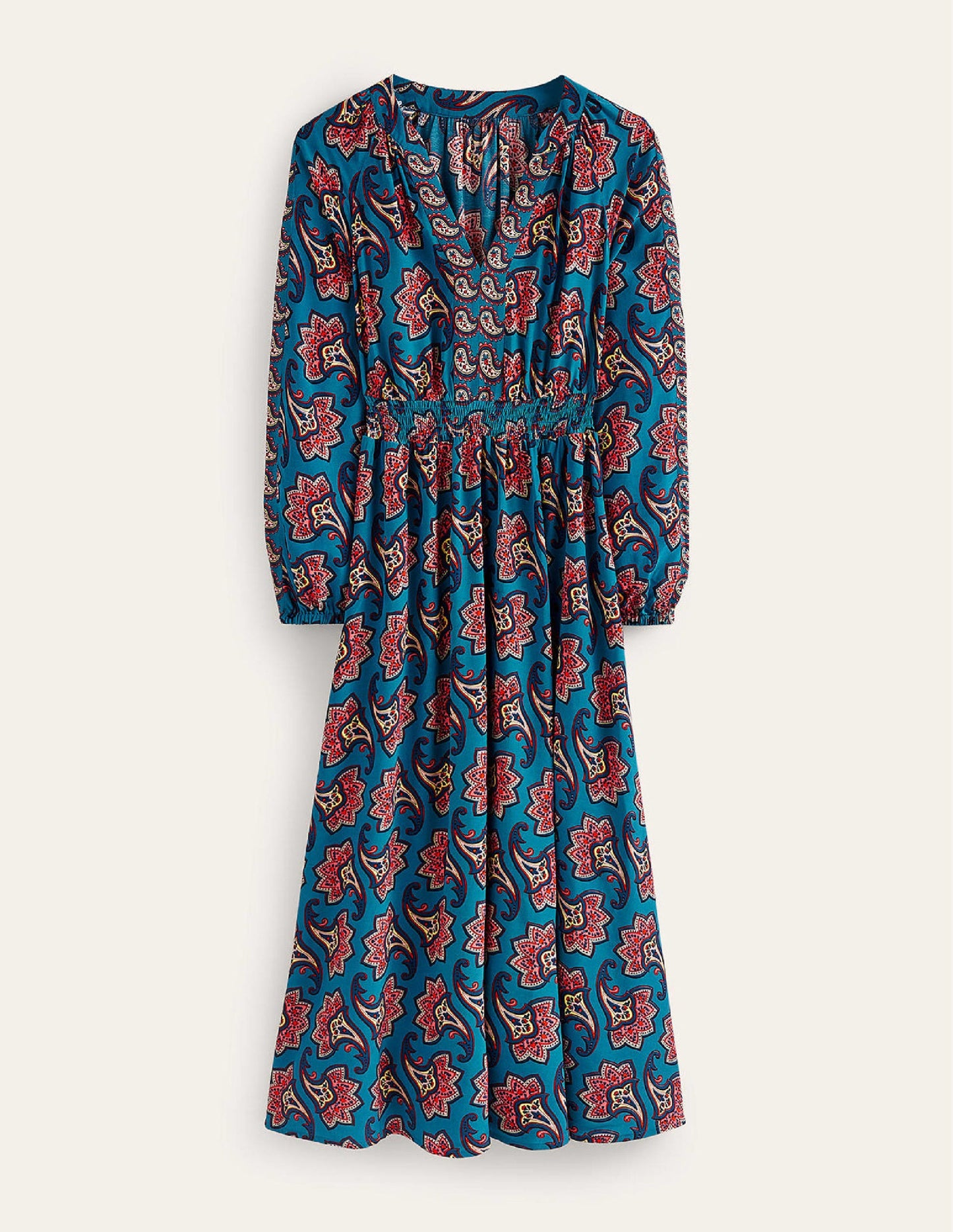 Border Print Raglan Midi Dress-Aegean Blue, Paisley Amaryllis