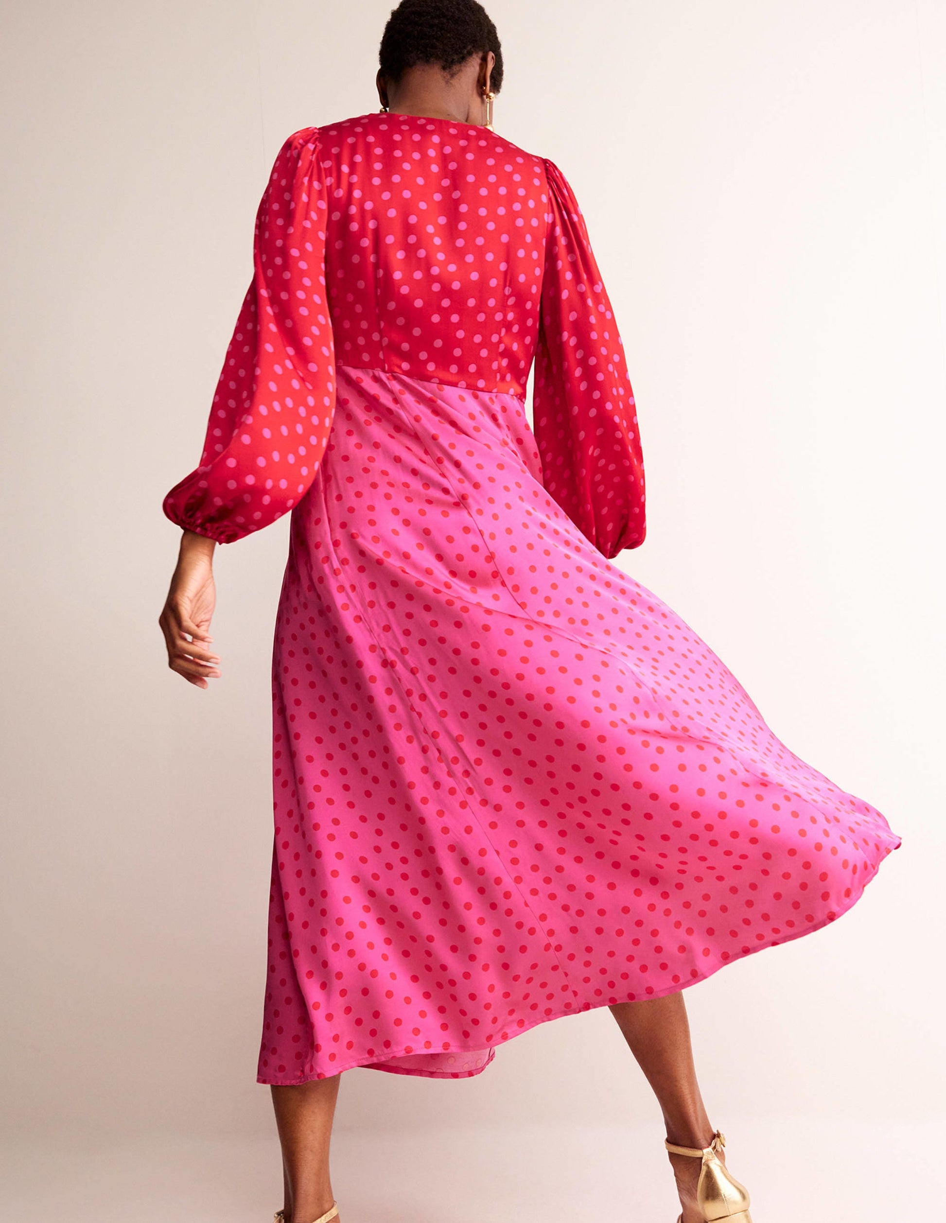 Blouson Sleeve Midi Tea Dress-Salsa, Dotty Spot-3