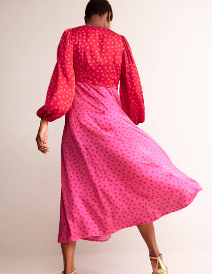Blouson Sleeve Midi Tea Dress-Salsa, Dotty Spot-3