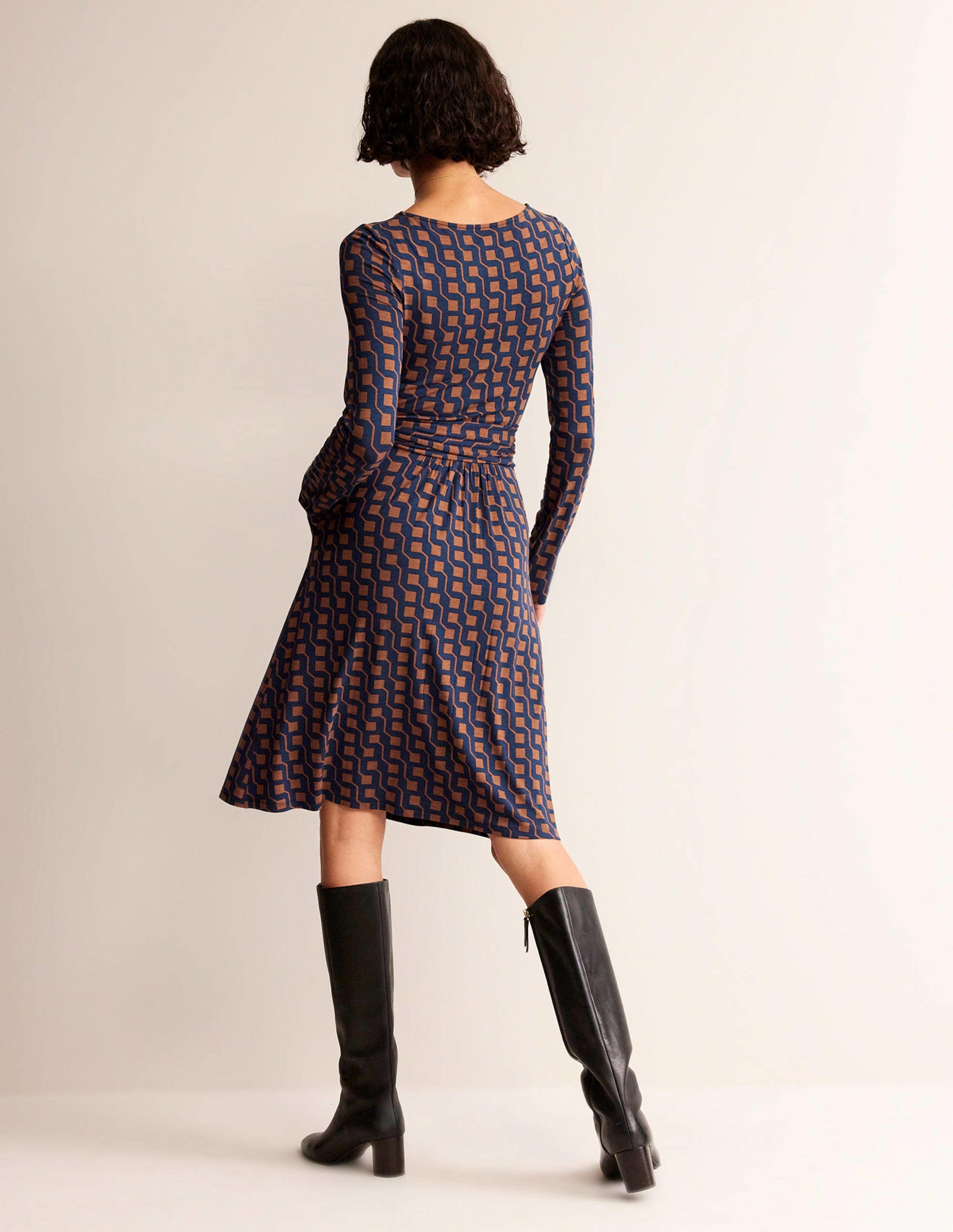 Abigail Jersey Dress-Cognac, Cube Geo-3
