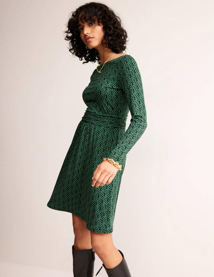 Abigail Jersey Dress-Black, Ribbon Wave