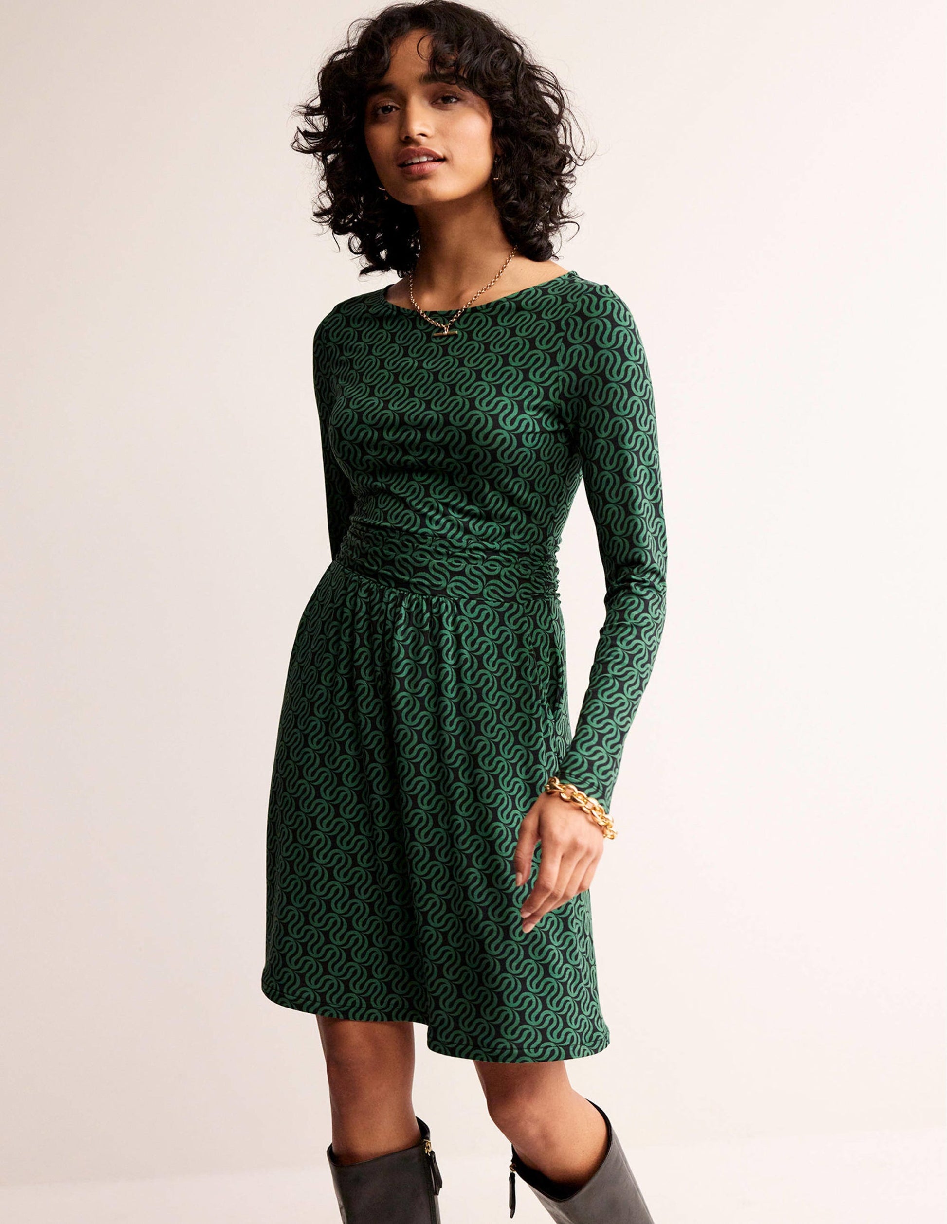 Abigail Jersey Dress-Black, Ribbon Wave-4
