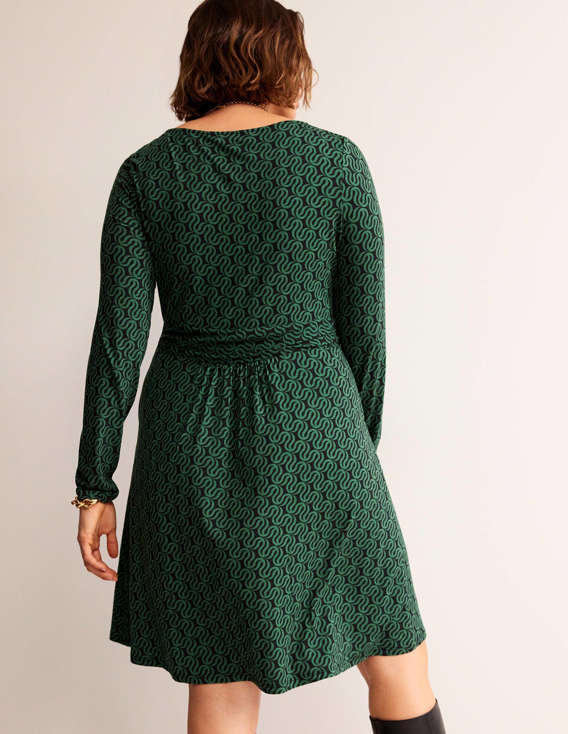 Abigail Jersey Dress-Black, Ribbon Wave-6
