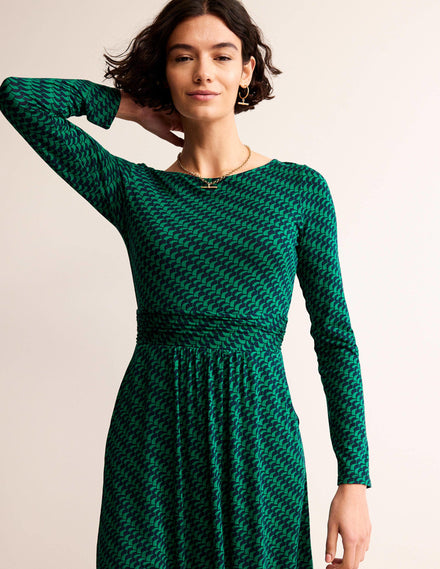 Abigail Jersey Dress-Veridian Green, Geo Fall