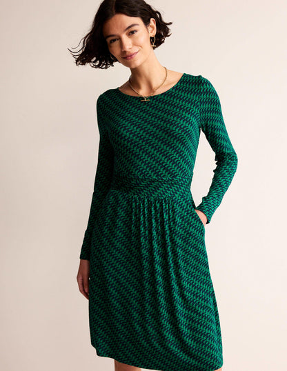 Abigail Jersey Dress-Veridian Green, Geo Fall-2