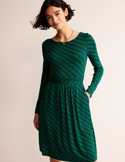Abigail Jersey Dress-Veridian Green, Geo Fall