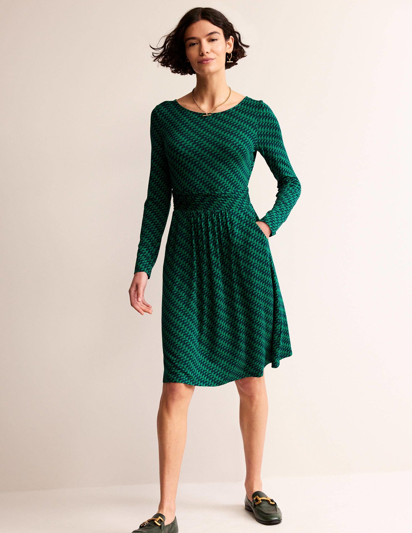 Abigail Jersey Dress-Veridian Green, Geo Fall