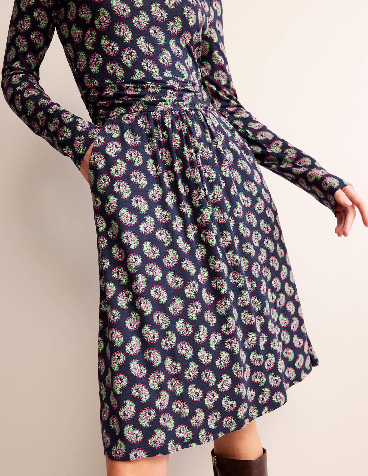 Abigail Jersey Dress-Navy, Paisley Bunch