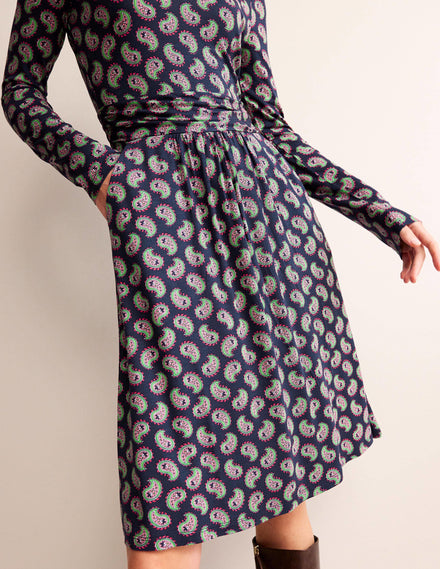 Abigail Jersey Dress-Navy, Paisley Bunch
