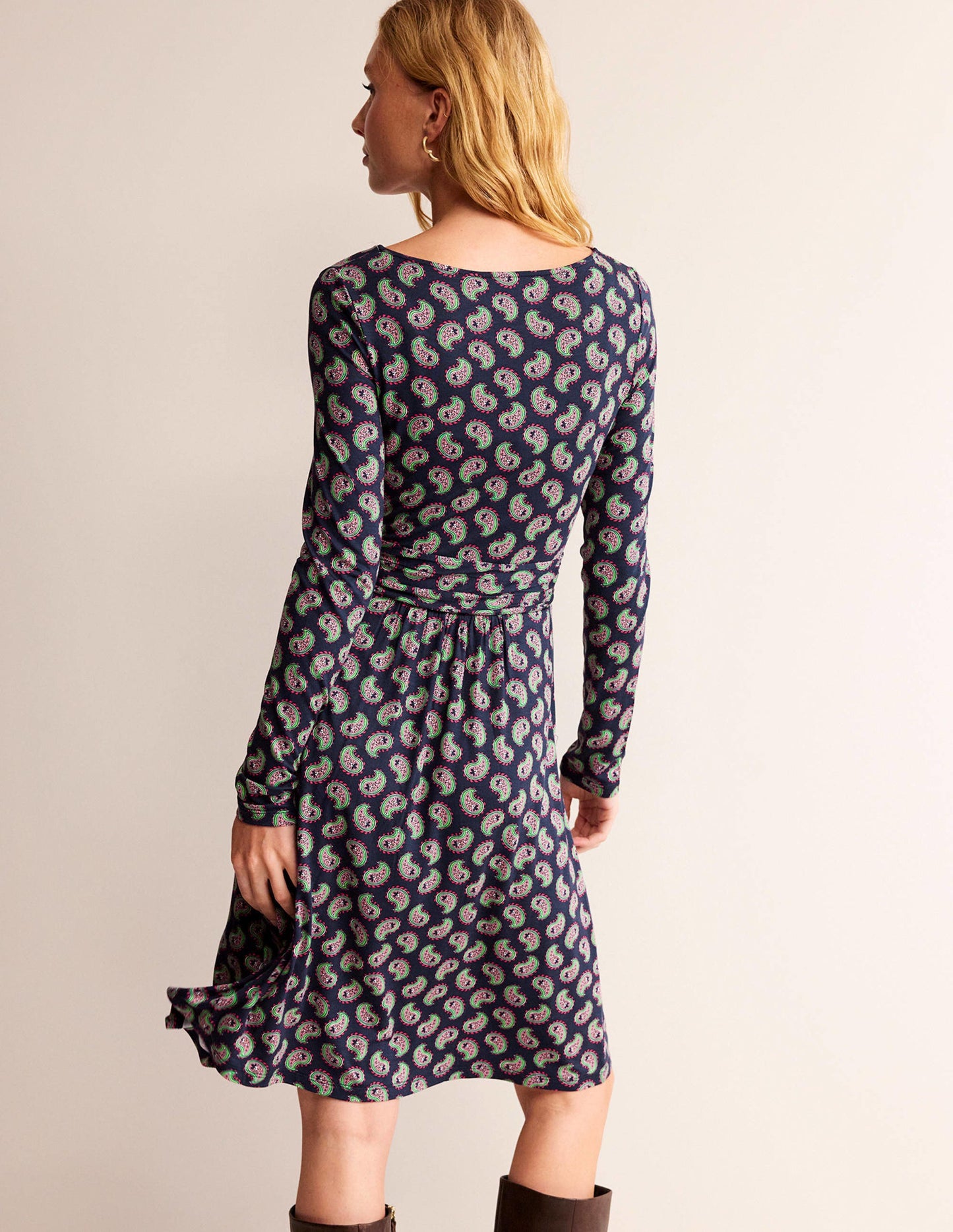 Abigail Jersey Dress-Navy, Paisley Bunch
