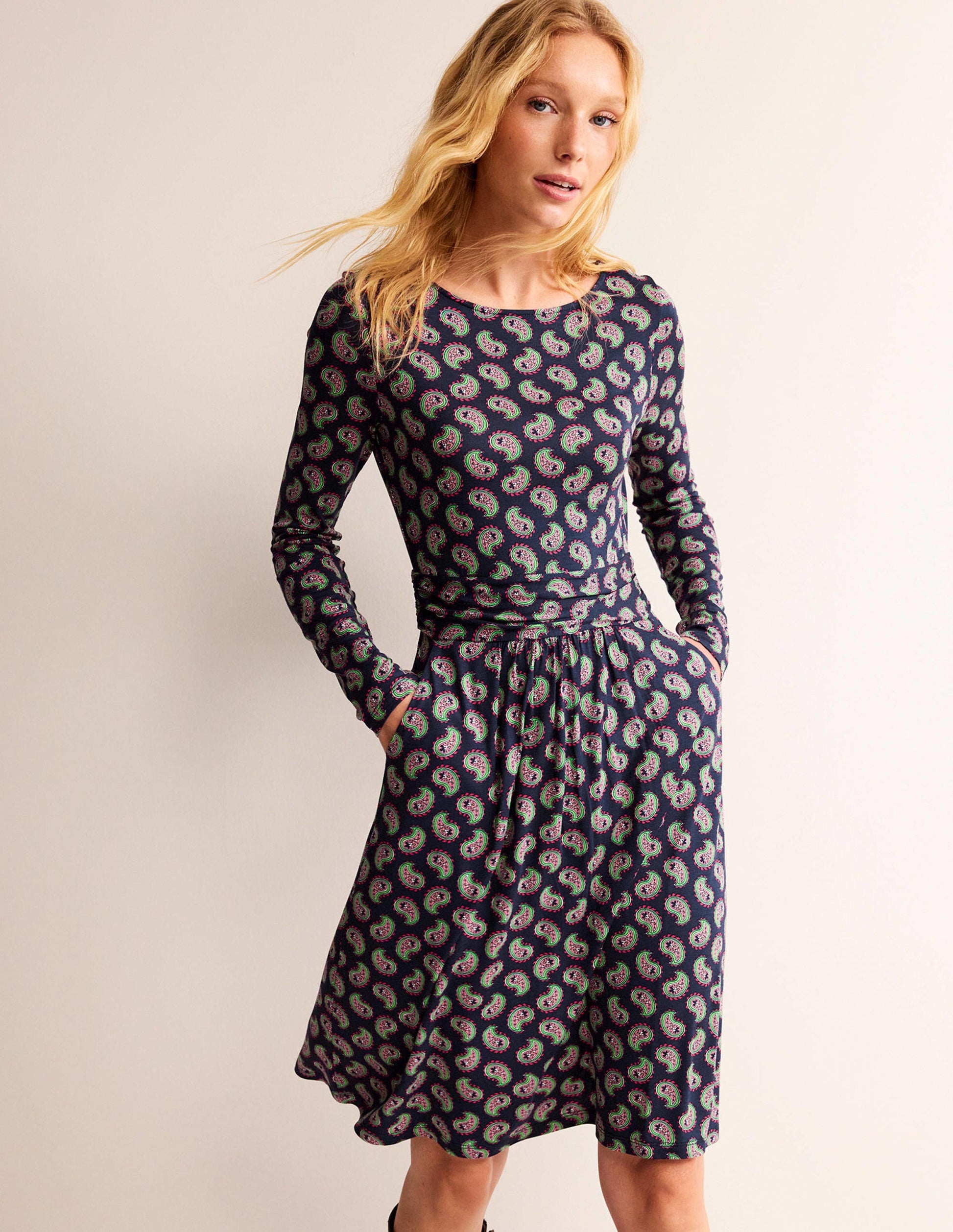 Abigail Jersey Dress-Navy, Paisley Bunch-4