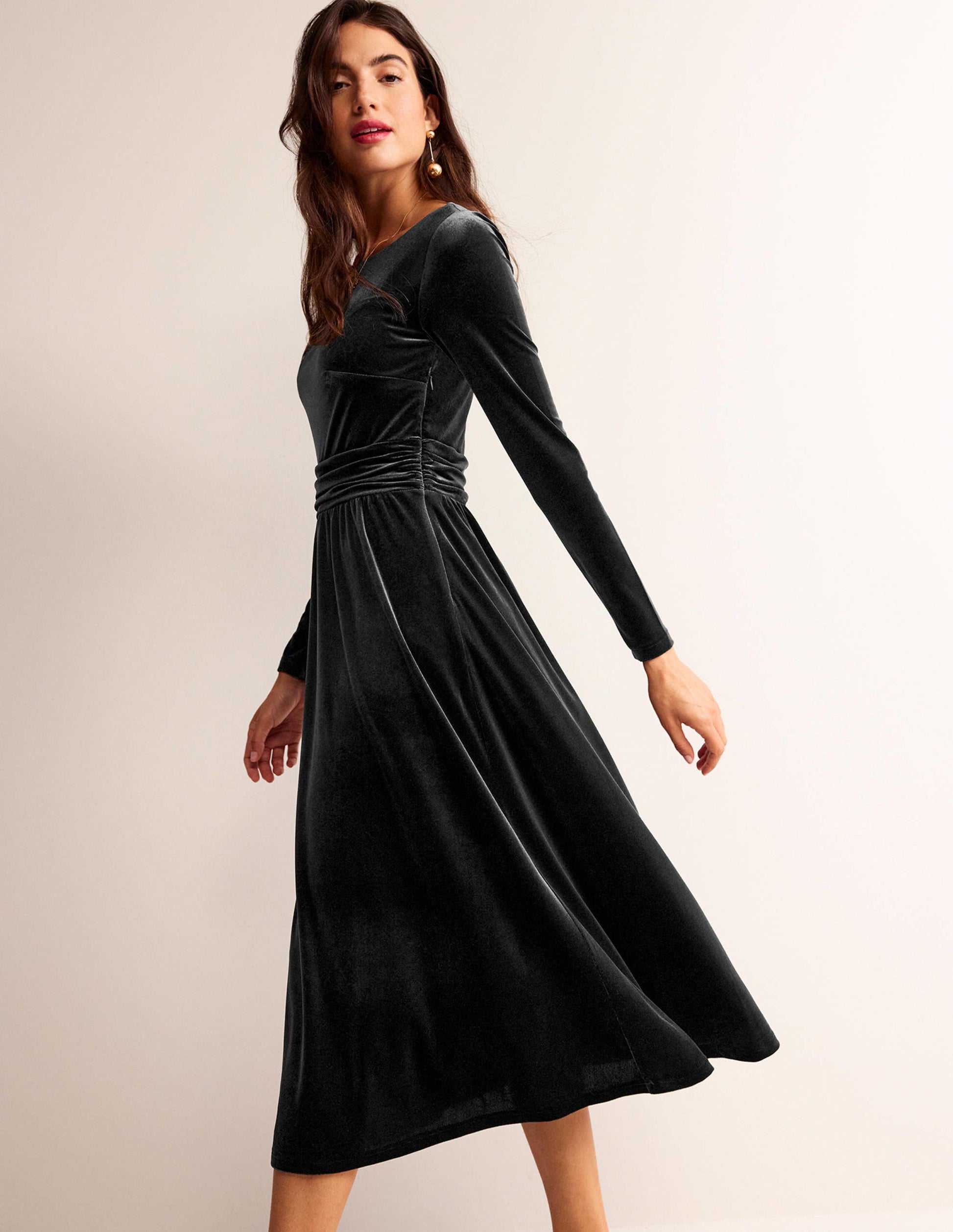 Abigail Velvet Midi Dress-Black-1