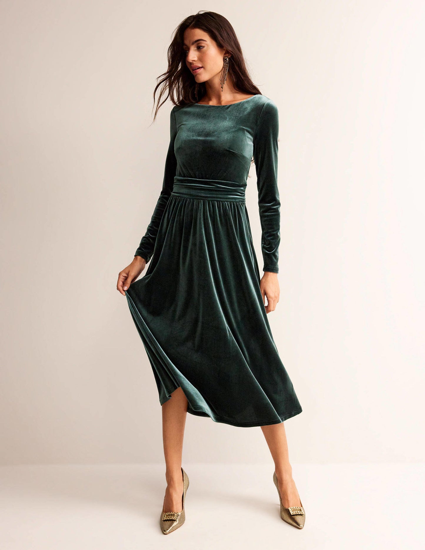 Abigail Velvet Midi Dress-Chatsworth Green