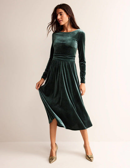 Abigail Velvet Midi Dress-Chatsworth Green-1
