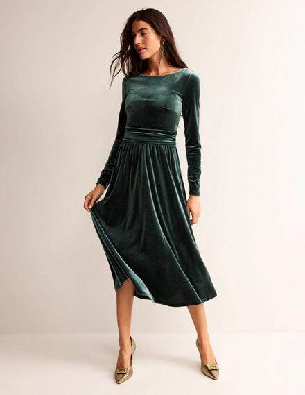 Abigail Velvet Midi Dress-Chatsworth Green