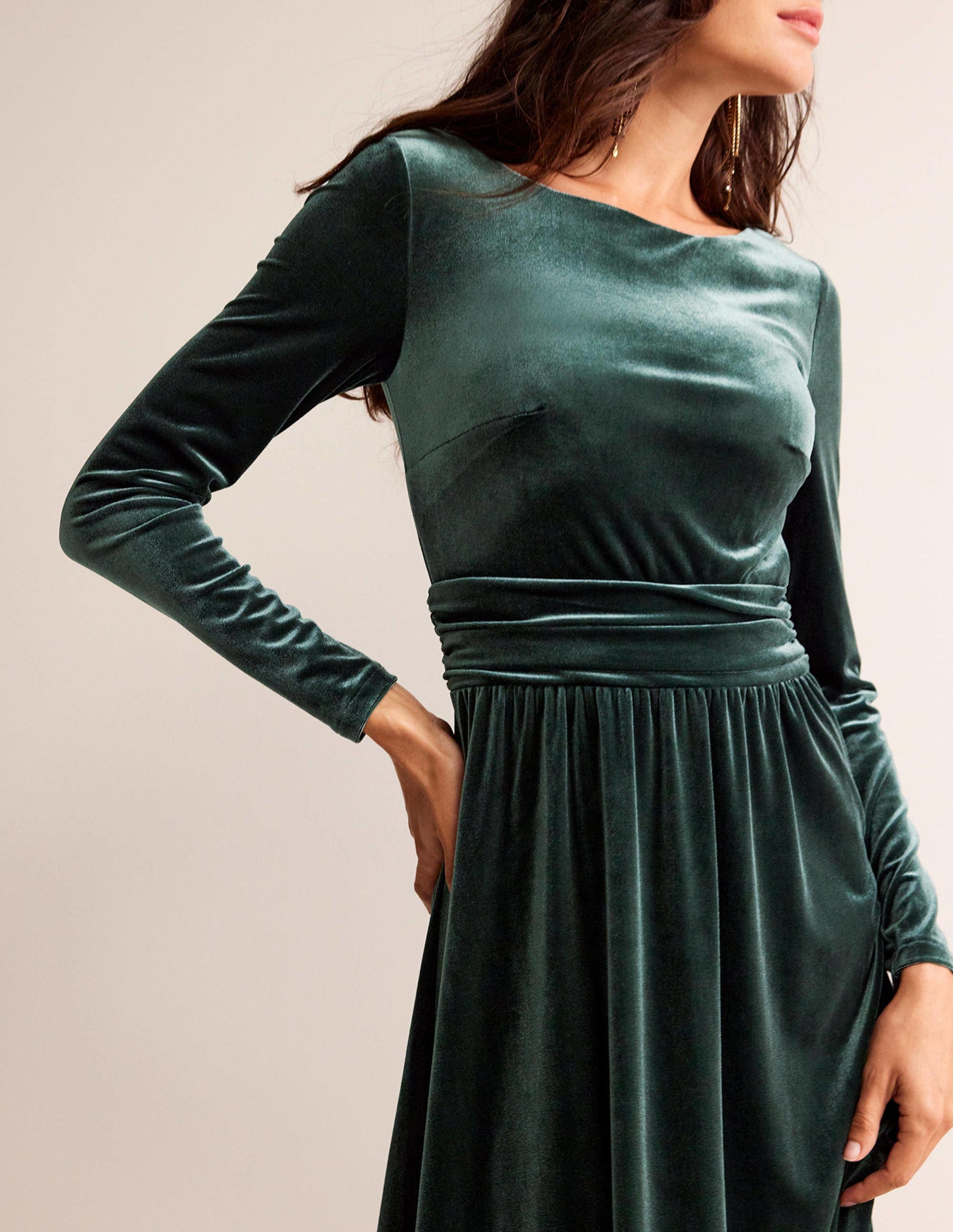 Abigail Velvet Midi Dress-Chatsworth Green-2