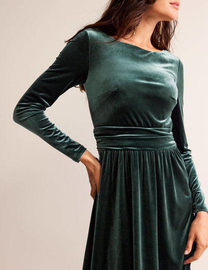 Abigail Velvet Midi Dress-Chatsworth Green-2