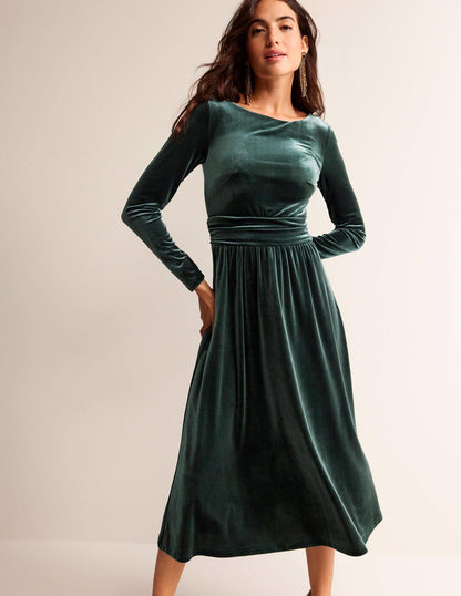 Abigail Velvet Midi Dress-Chatsworth Green-4