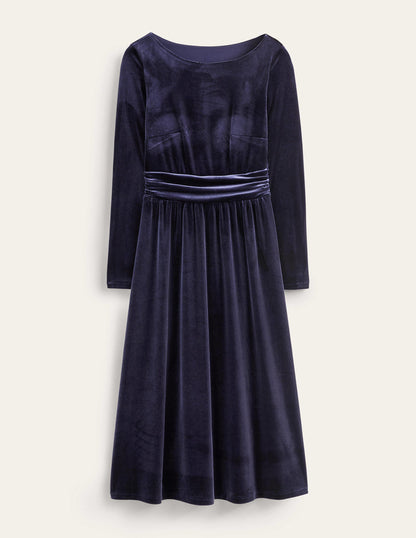 Abigail Velvet Midi Dress-Navy-5