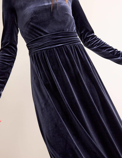 Abigail Velvet Midi Dress-Navy-2