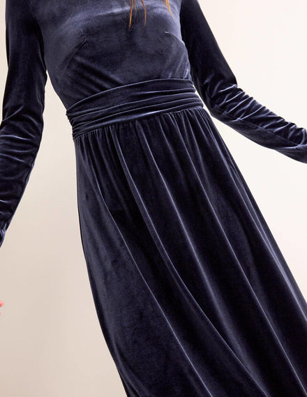 Abigail Velvet Midi Dress-Navy