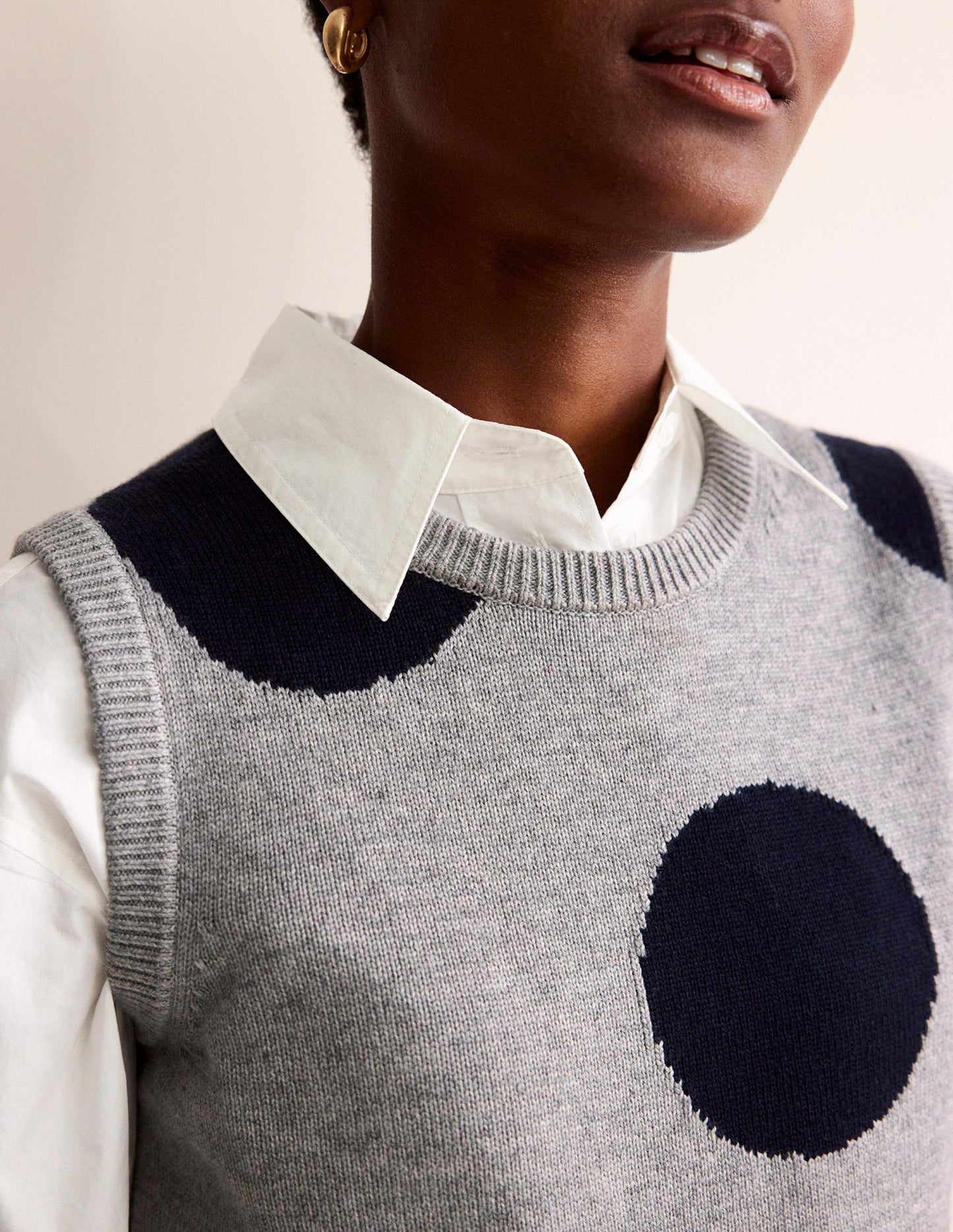 Fiona Tank-Grey Melange, Navy Spot